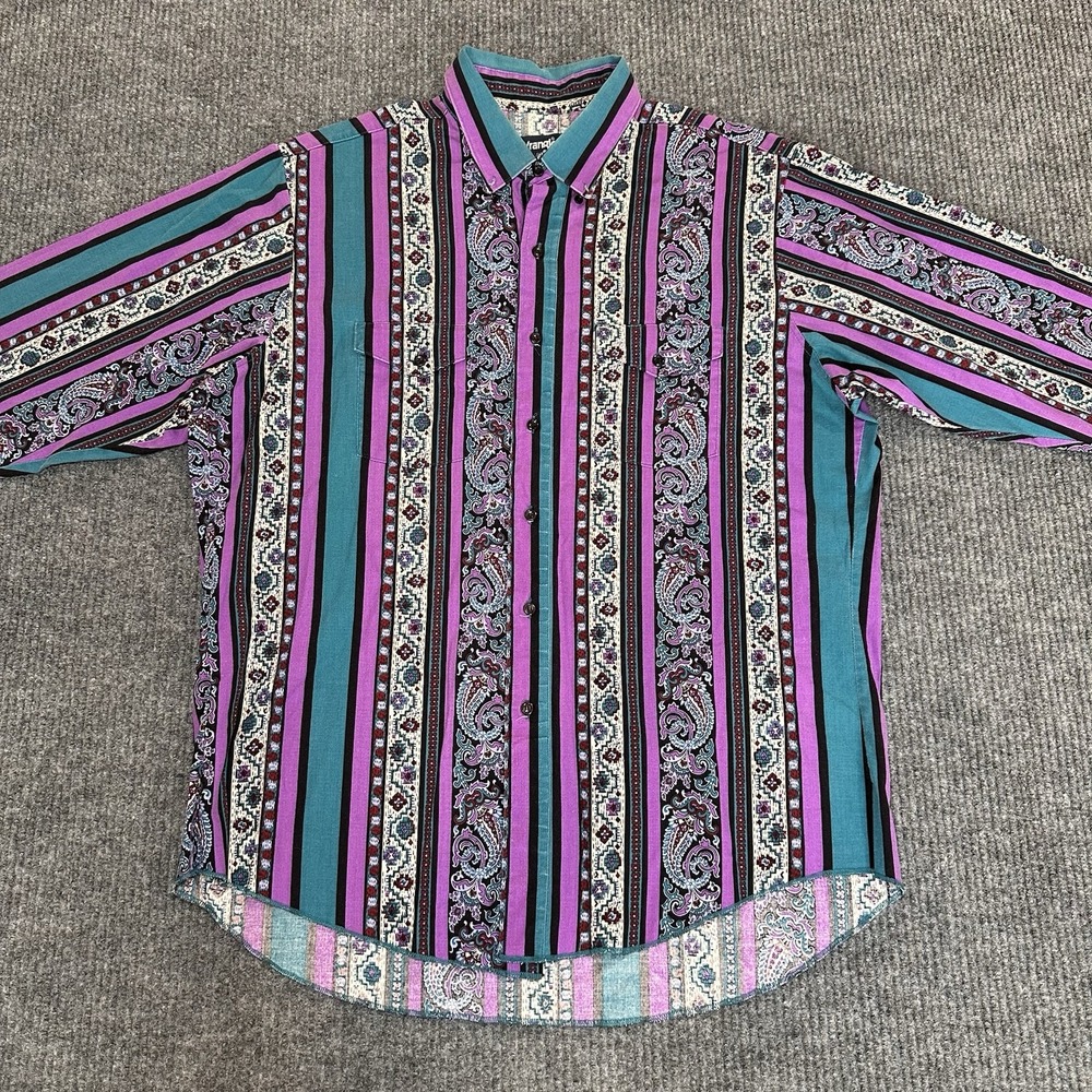 Vintage Wrangler Purple/Teal Floral Cowboy Cut Tall Fit Button Down XL 17.5‎